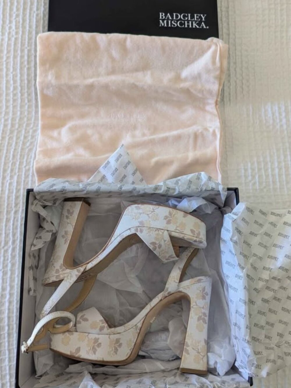 Badgley Mischka Ivory Floral Platform Sandals